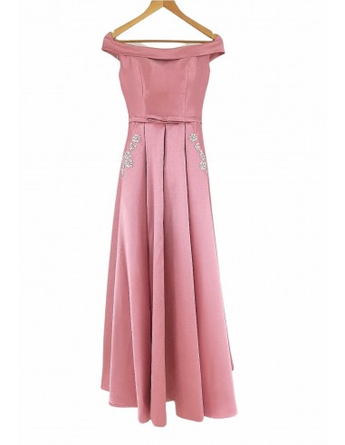 8009- Robe longue col bâteau Rose le des métaux précieux