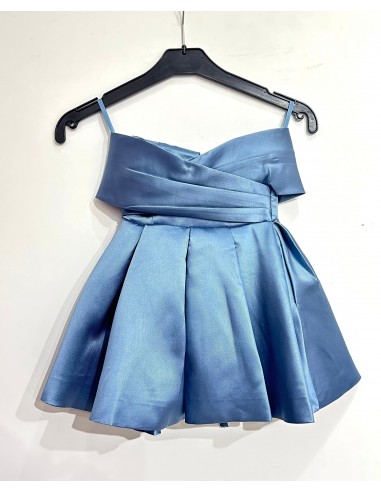 E1750- Robe satinée fille Bleu jean de votre