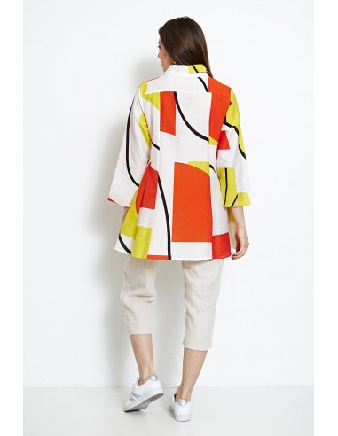 Chemise blanche avec motifs jaunes et rouges Livraison rapide