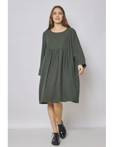 Robe verte mi-longue en coton et lin l'achat 