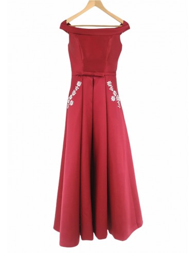 8009- Long boat neck dress Burgundy Faites des économies