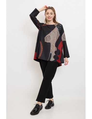 Blouse with modern black, red and brown patterns Profitez des Offres !