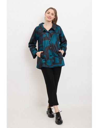 Short coat with blue geometric and floral shapes de la marque