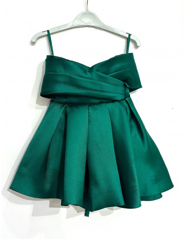 E1750- Girls' satin dress Emerald green suggérées chez